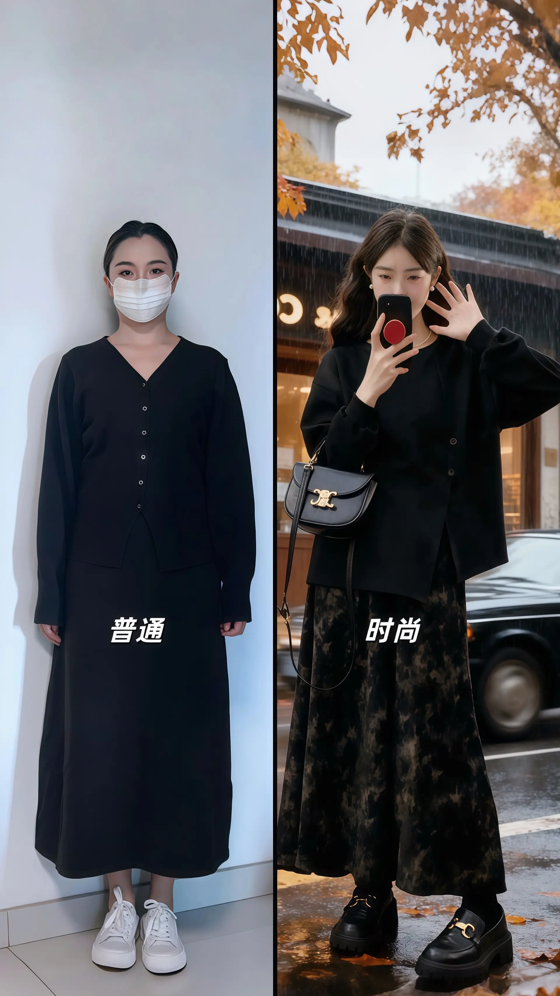 她穿着新中式设计感两件套，在复古咖啡店的暖光里，活成了国风与现代的诗意...