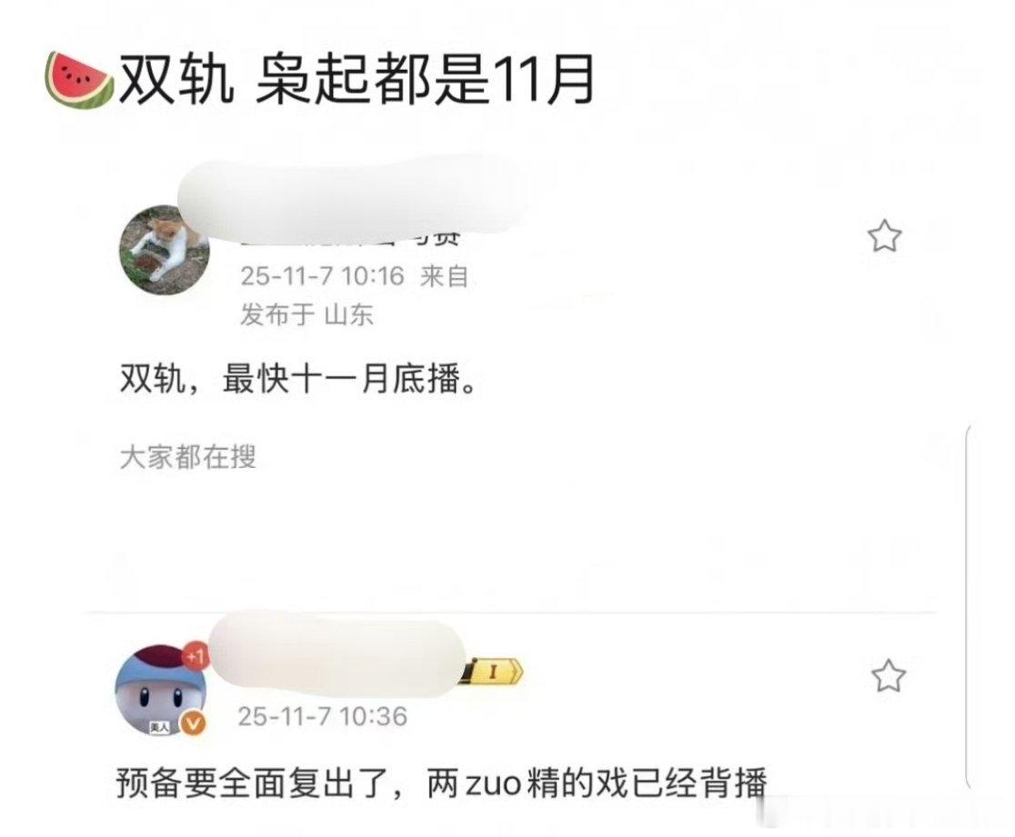 已经有好几位瓜主预告了，迪丽热巴《枭起青壤》、虞书欣《双轨》都是11月播出。你们