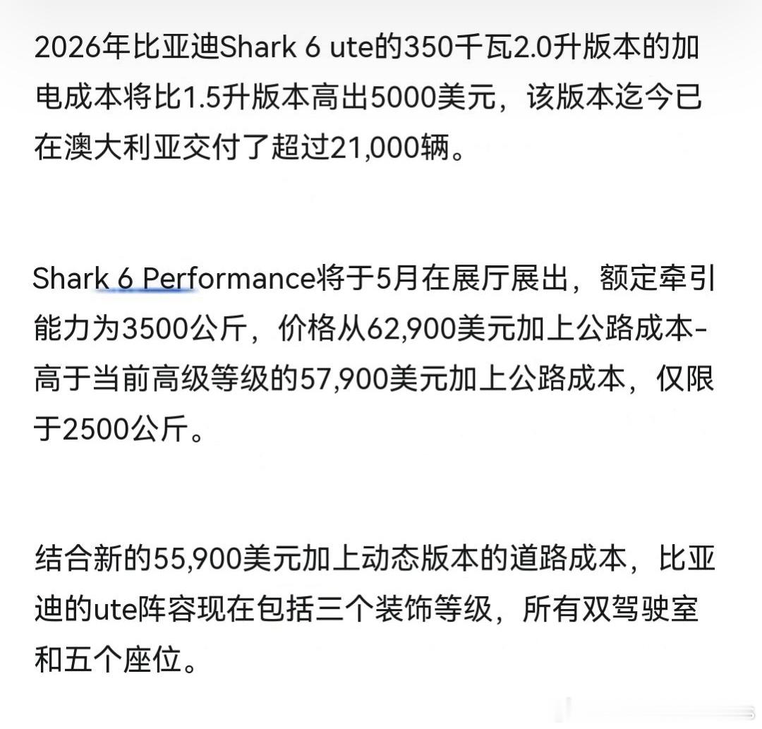 国内鲨鱼资质刚拿到，澳大利亚那边都已经上2.0版本了，ute版，3500kg牵引