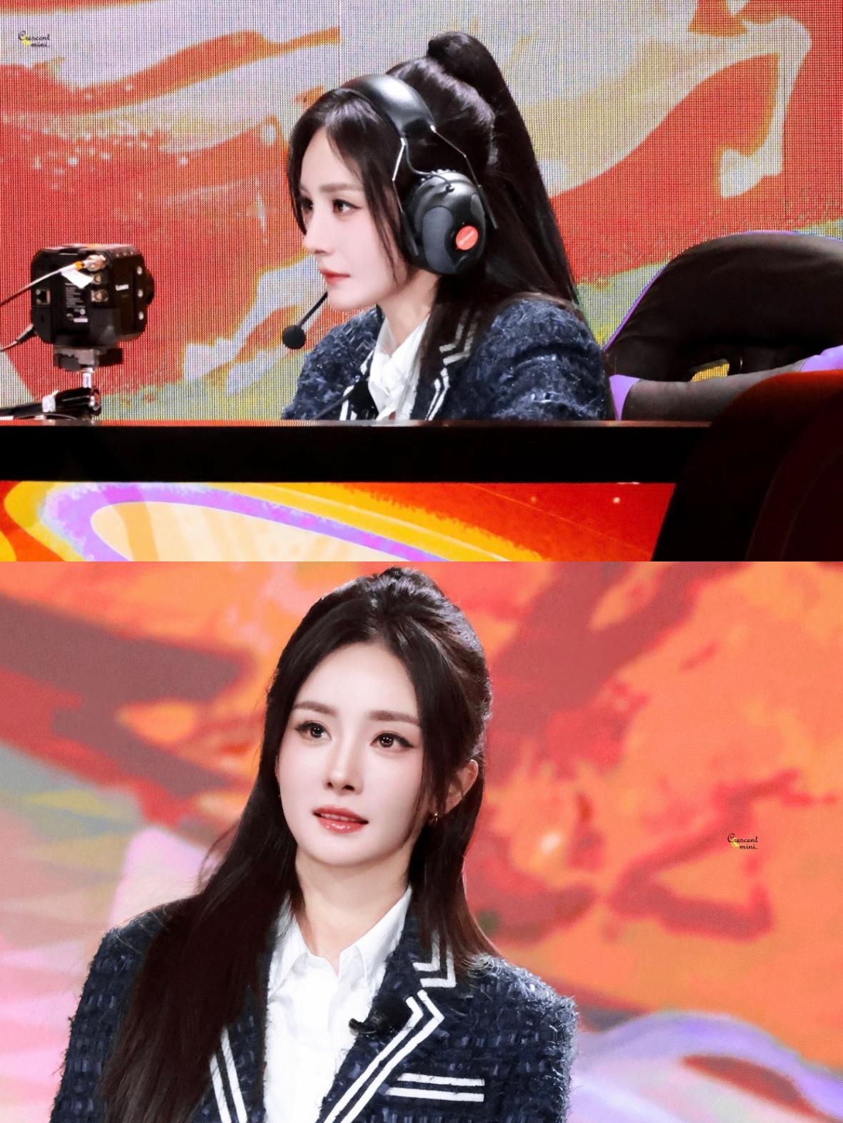 杨幂白色高筒袜杨幂王者荣耀马年全明星表演赛造型半扎高马尾，学院风幂姐学姐你太美好