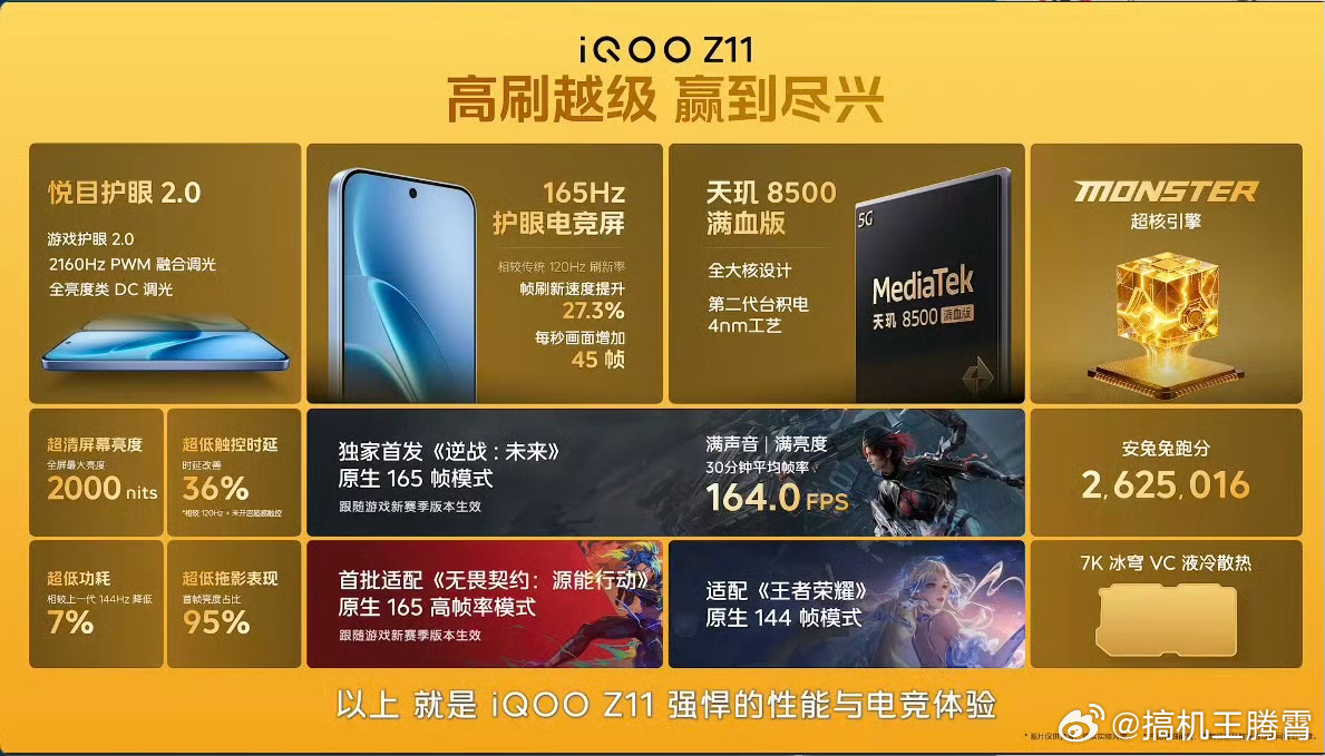 iOOO Z11来了，正面采用了一块6.83英寸165Hz柔性OLED直屏，21