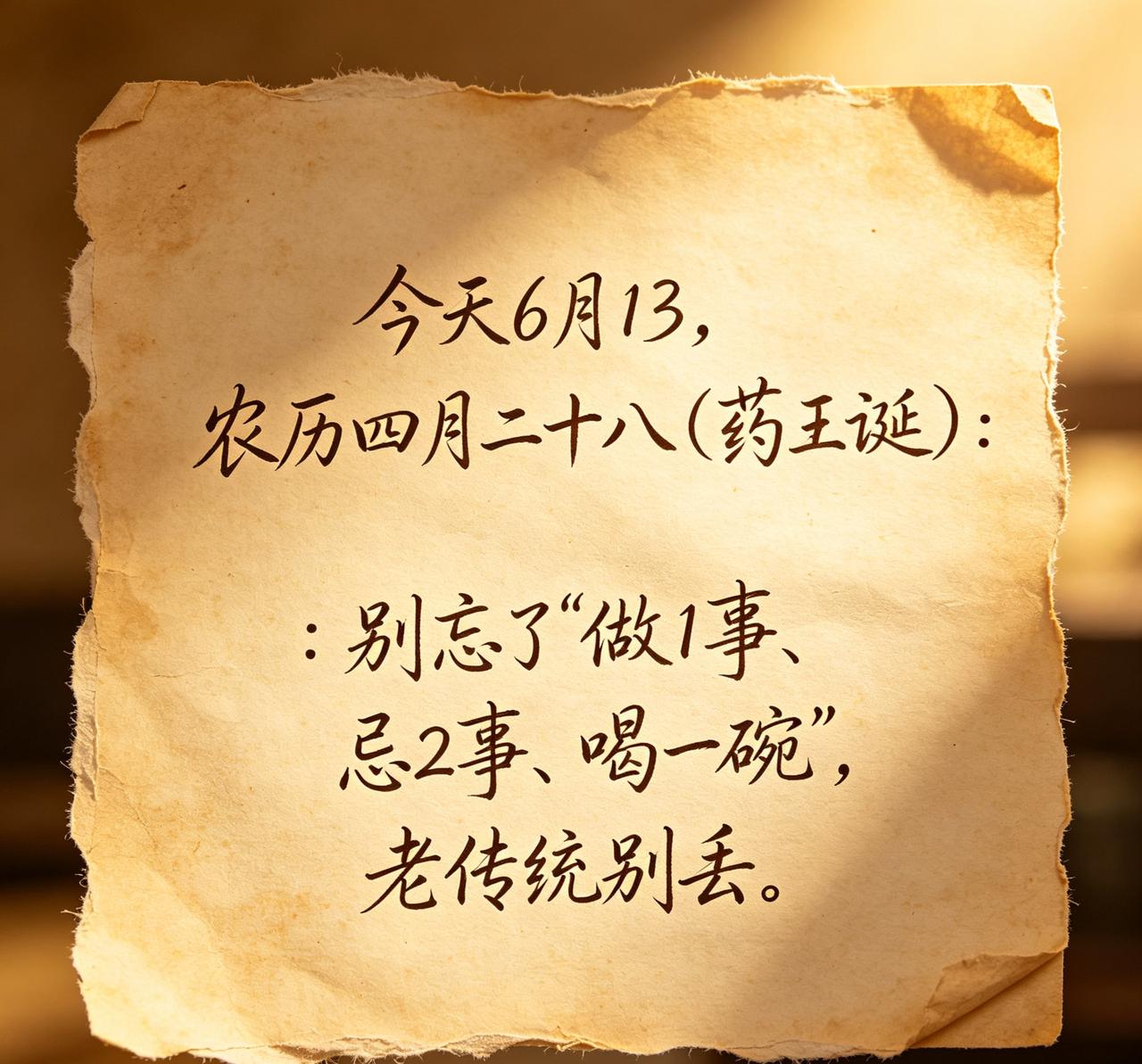 【6月13日｜农历四月二十八｜药王诞不假，但今天最值钱的建议就一句：别作】

芒