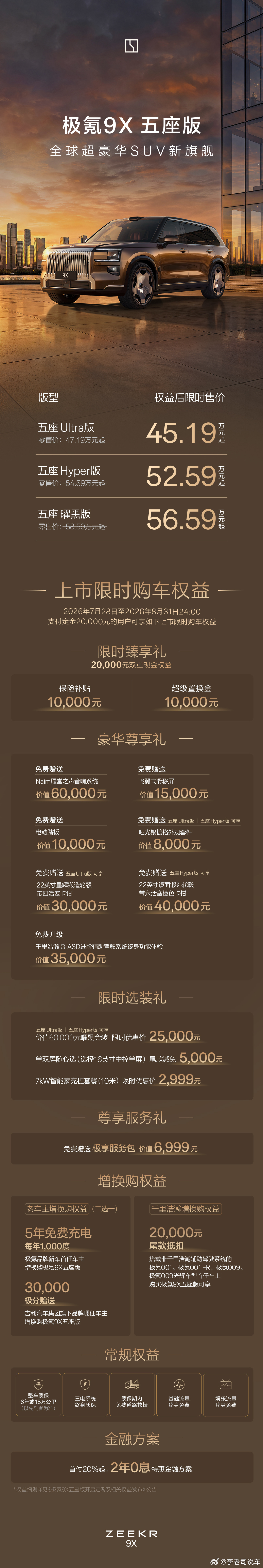 旗舰五座 大有新境极氪9X 五座版现已正式上市权益后限时售价45.19万元起 