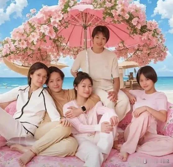 全红婵与她的亲密伙伴们，他们的美丽确实令人赞叹。当全红婵稍加打扮，粉嫩的妆容让她