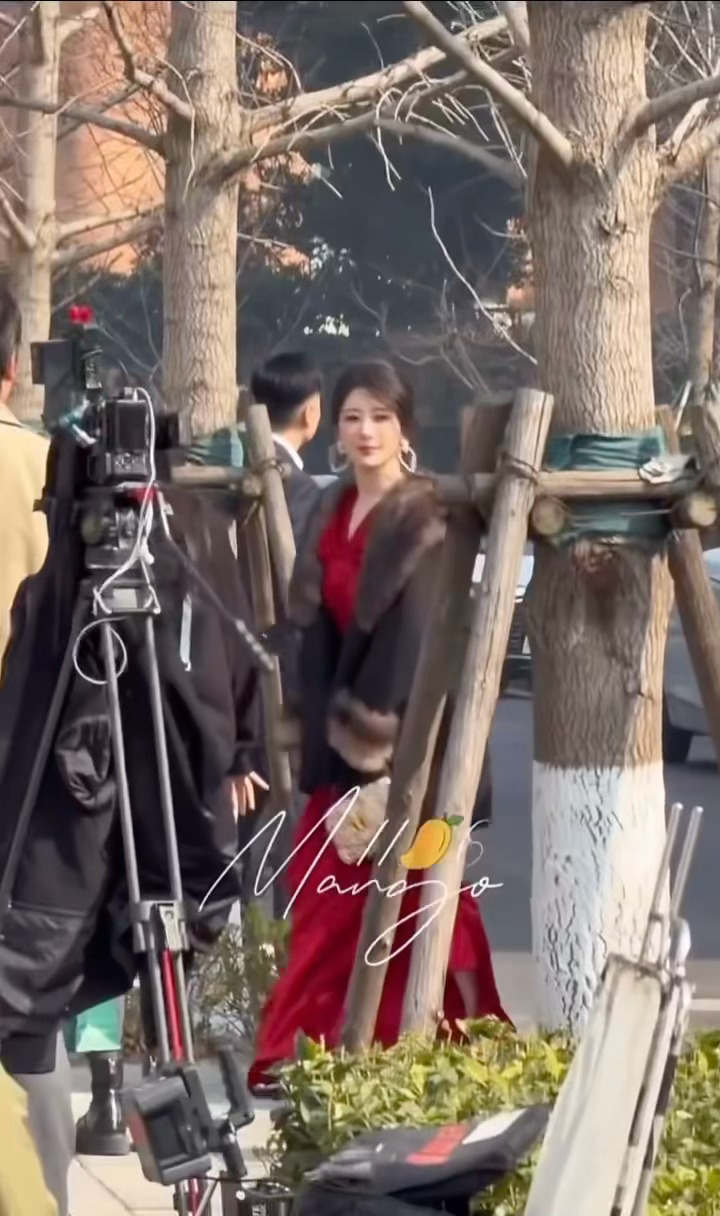 红裙低盘发，好明艳的紫妹！！！杨紫红裙低盘发杨紫红裙超大爱心耳环造型