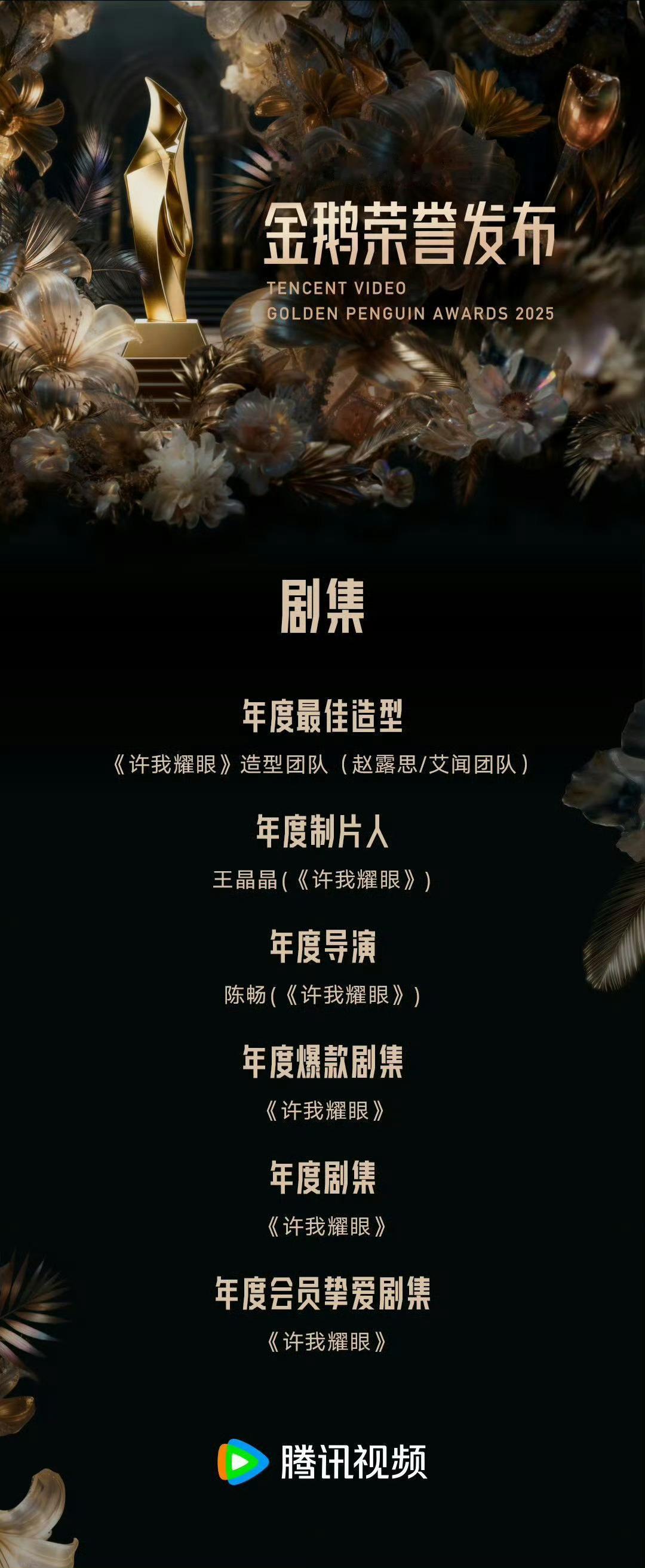 赵露思陈伟霆的《许我耀眼》拿了这么多奖？腾讯年度爆剧许我耀眼获奖