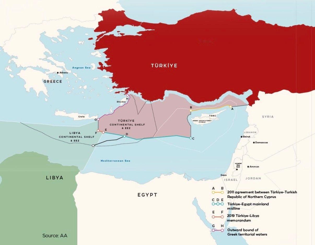 🇹🇷🇪🇬 土耳其国防部表示，安卡拉方面已准备好同埃及签署海上划界协议，并