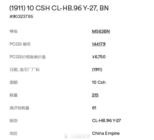 PCGS MS63BN 宣统三年 十文【欣赏币】宣统三年（1911年），农历为辛