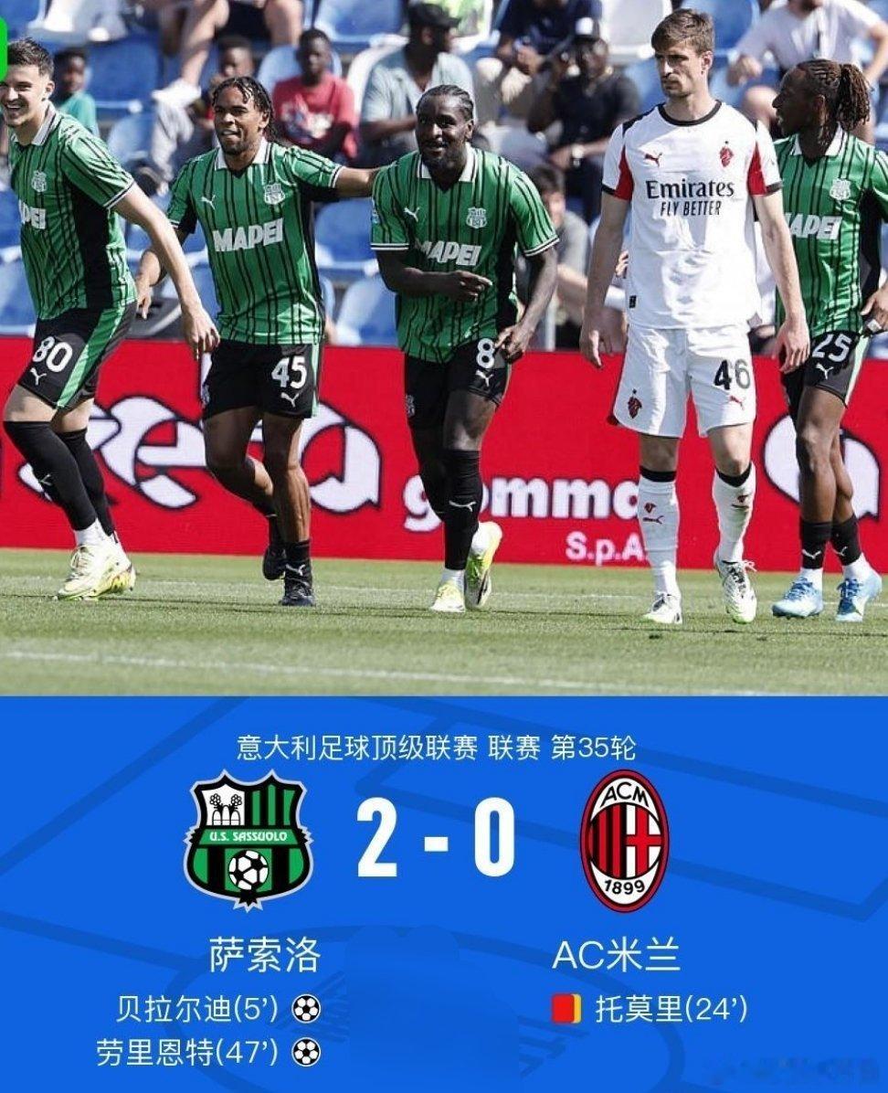 北京时间5月3日意大利足球顶级联赛 联赛 第35轮，萨索洛主场对阵AC米兰。上半