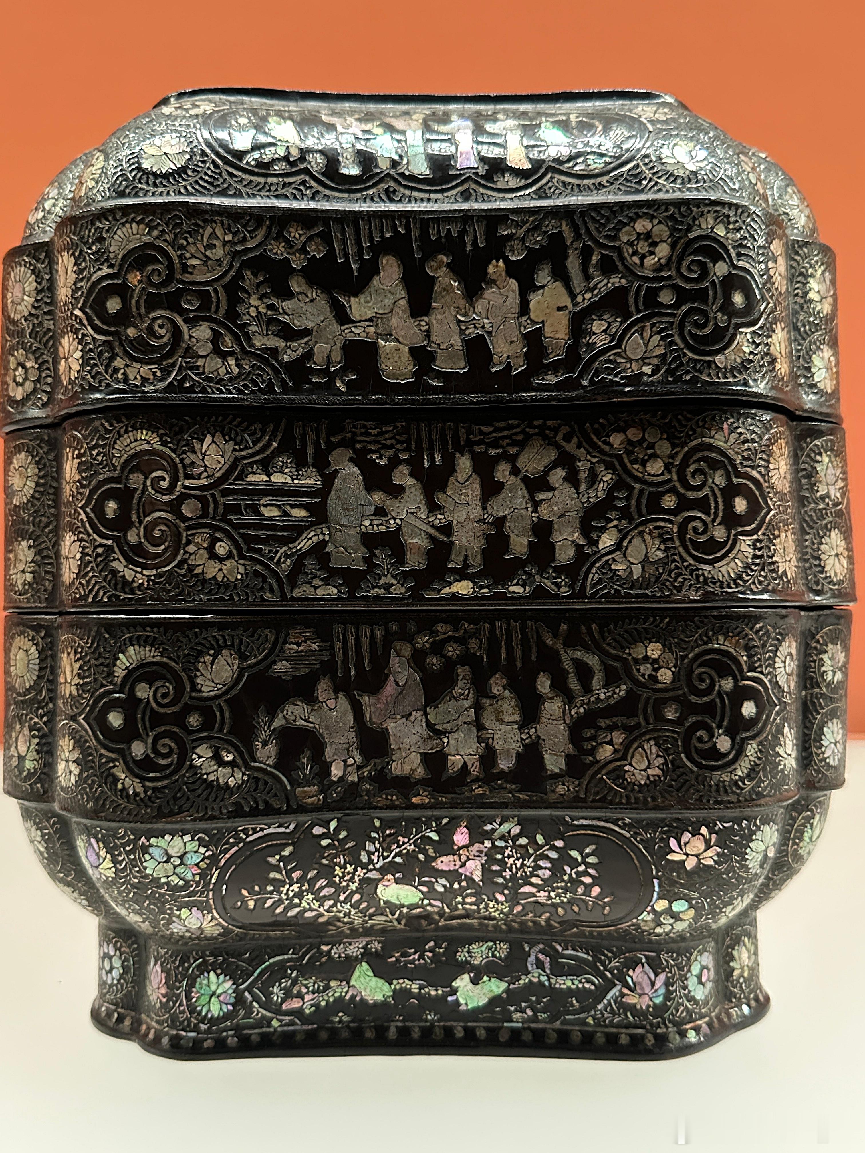 黑漆螺钿楼阁人物图盒元至明 14世纪东京国立博物馆藏红翠斗芳菲:宋元明漆器珍品展