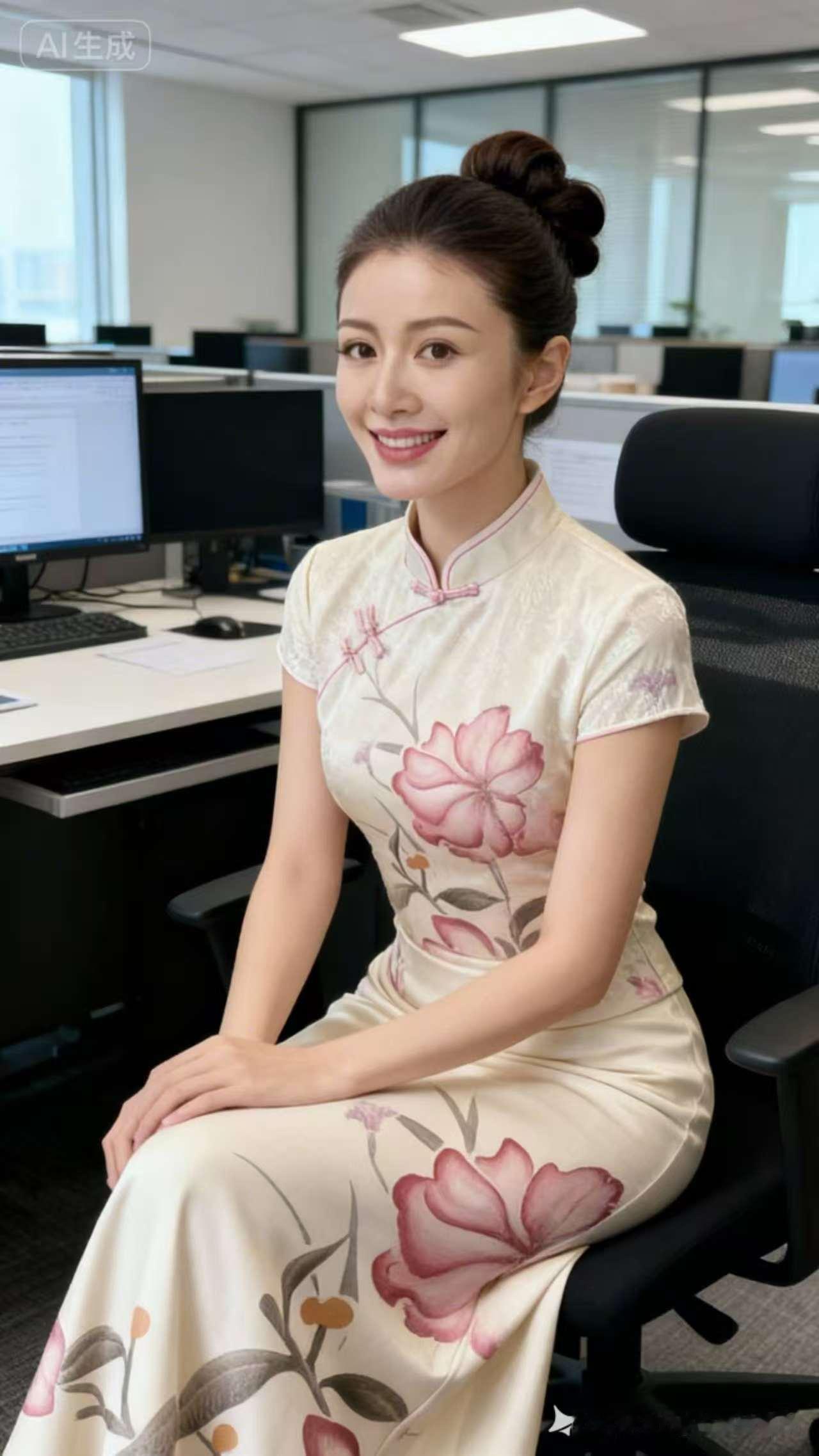 优雅职场风，旗袍与现代办公的完美结合！