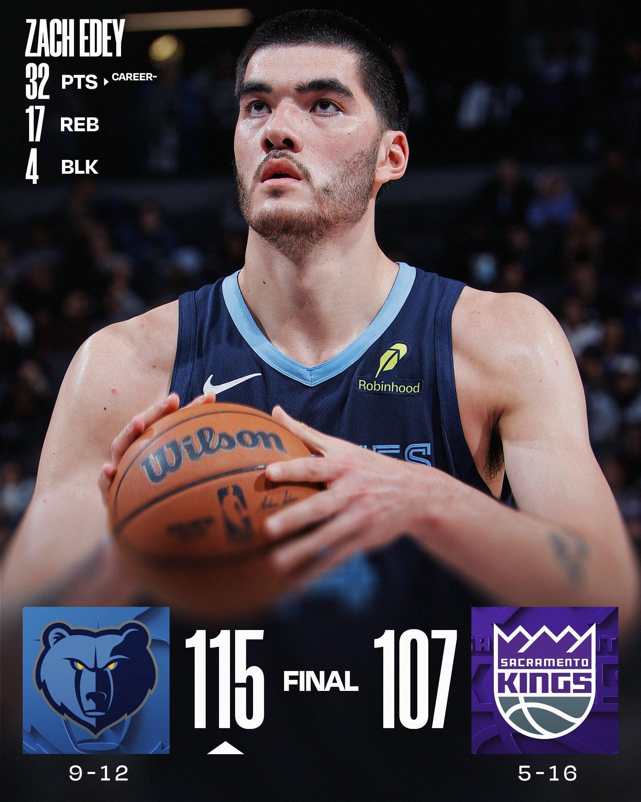 扎克-埃迪今天也是生涯之夜。NBA