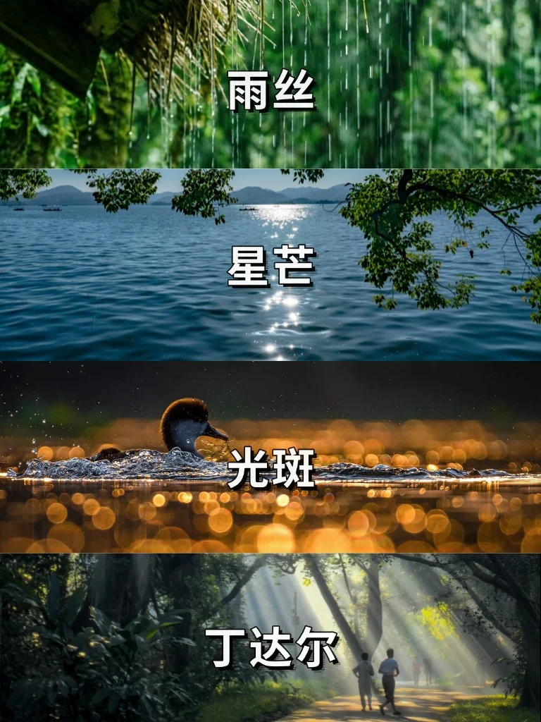 星芒、光斑、雨丝、丁达尔光拍摄技巧‼️