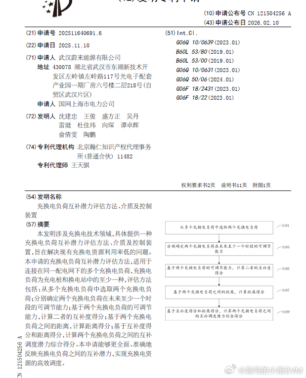 技术巡猎  蔚来 充换电负荷互补潜力评估方法、介质及控制装置---其实关于能源的
