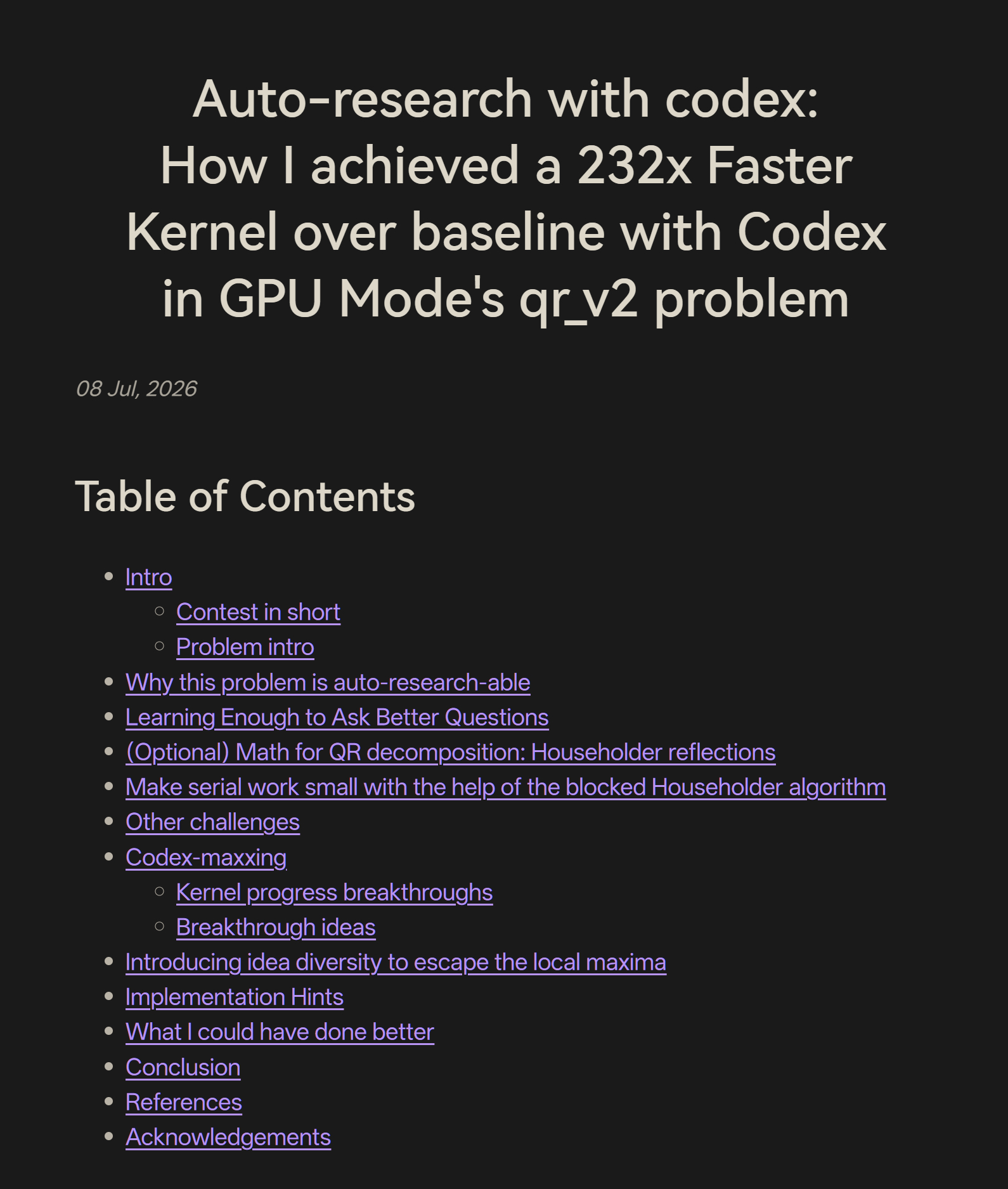长文：用 Codex 做自动研究：我如何在 GPU Mode 的 qr_v2 问