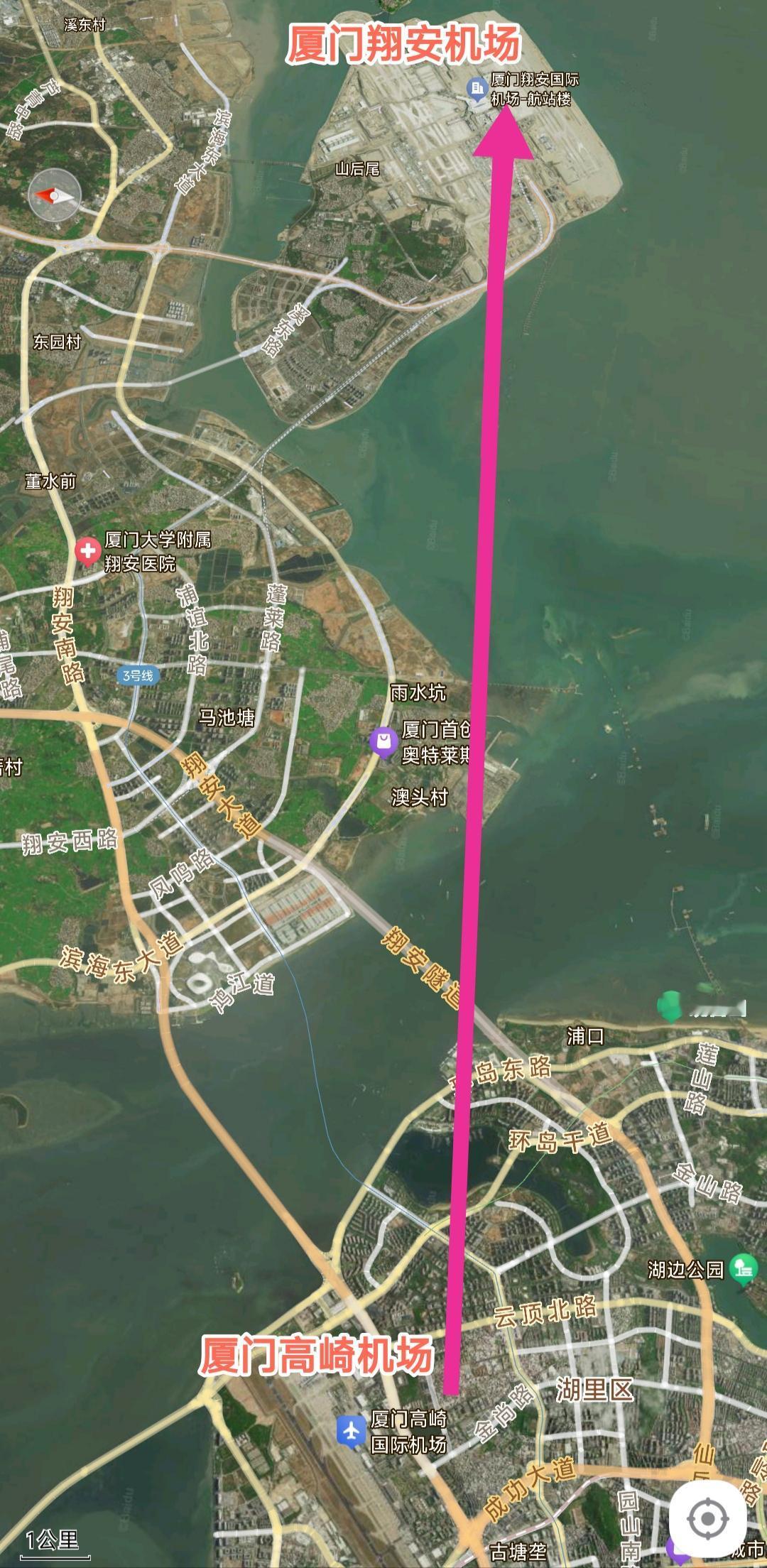 从图上看正在建设的厦门新机场到岛内的距离确实很远，不过把机场建设在岛外对于厦门长