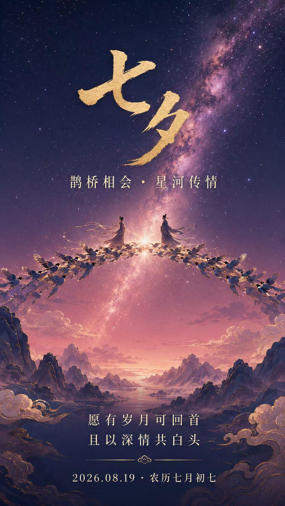 人间七夕，爱意如期而至，愿所爱皆安稳，所盼皆如愿。
