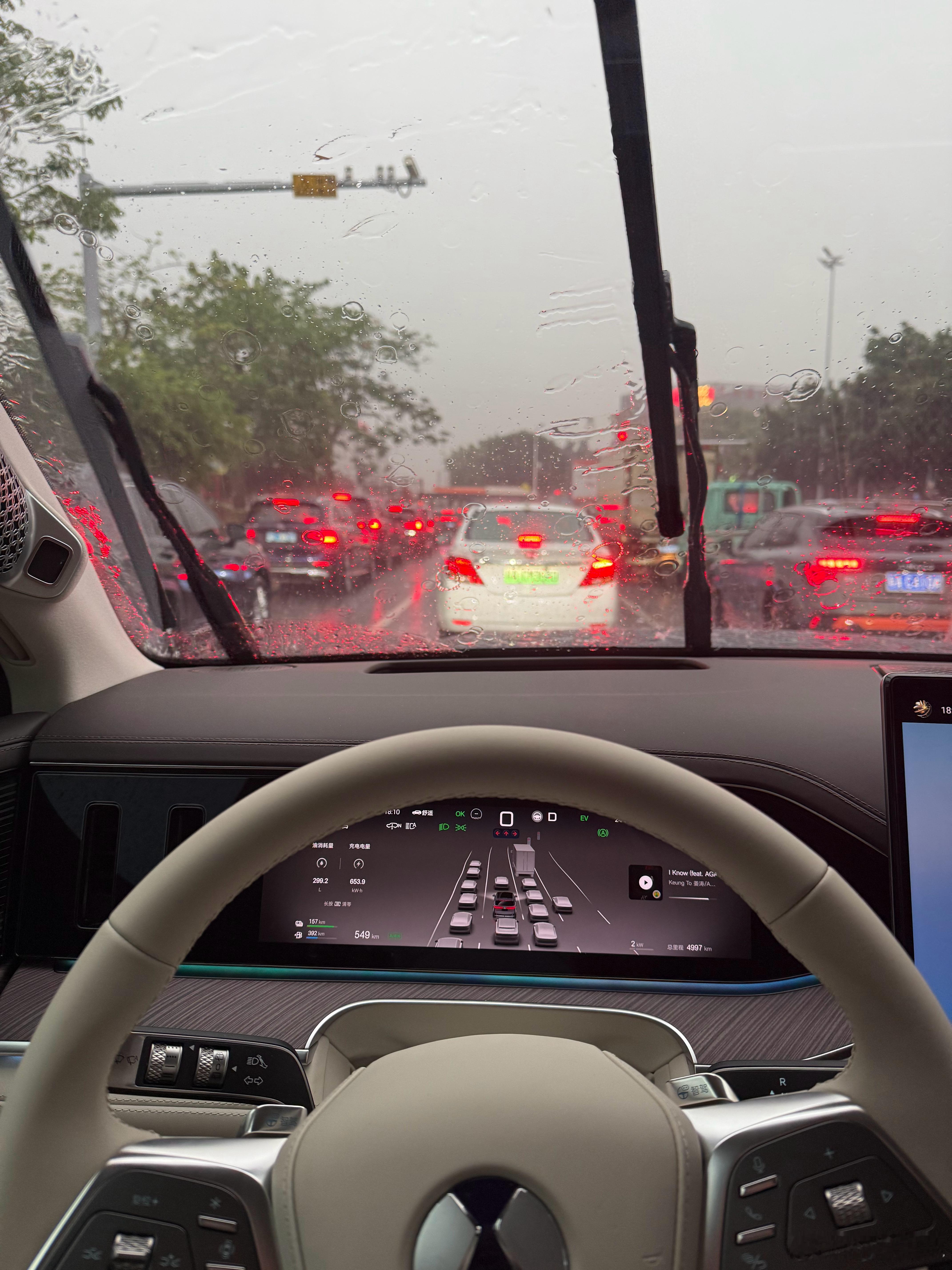 好大雨啊，被堵路上了！早知扒船回荔湾啦！ ​​​