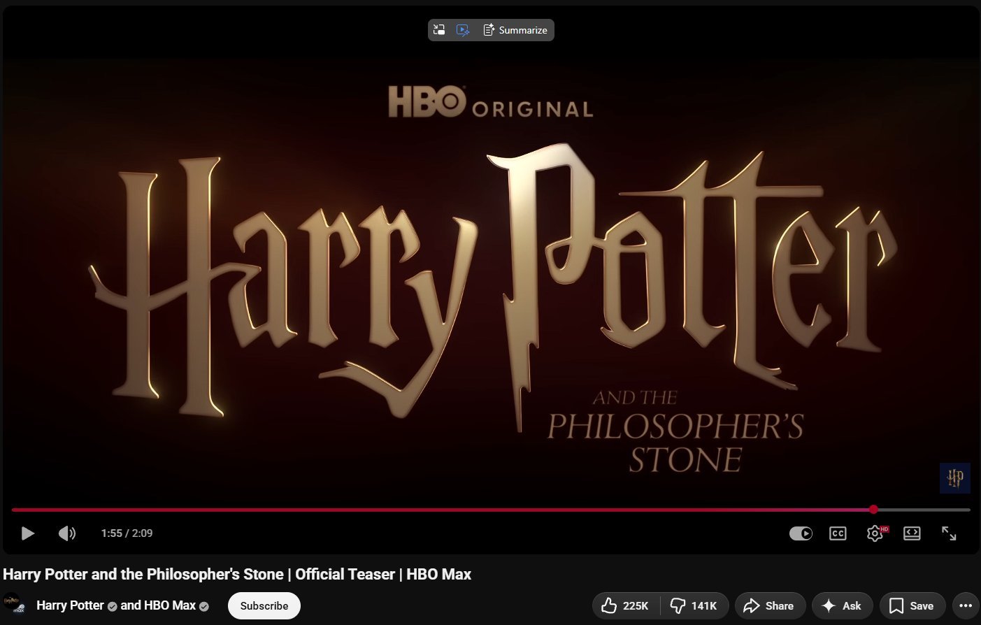 剧版《哈利·波特》预告片YouTube上获得了超过22万个“赞”，同时有超过14