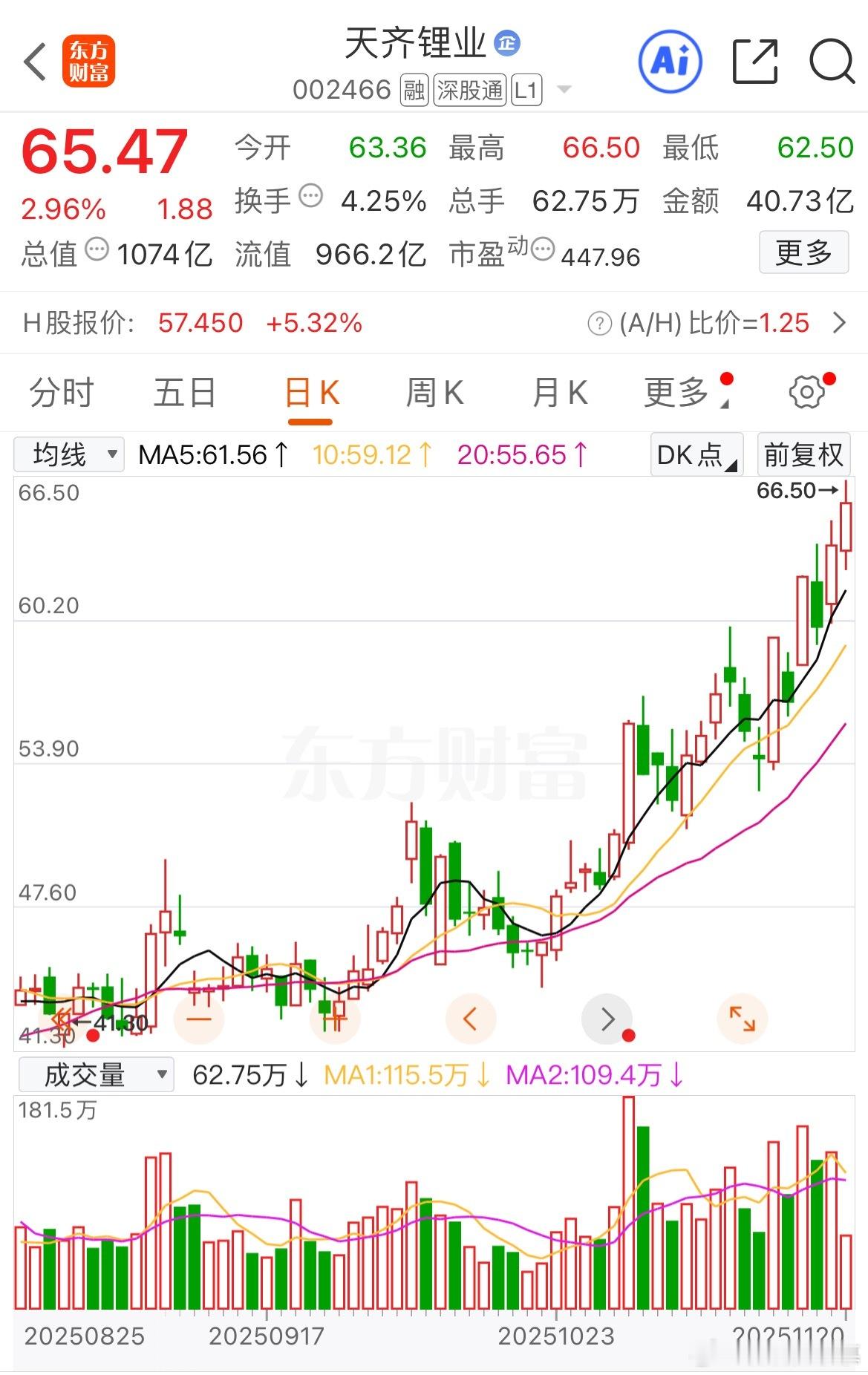 天齐锂业也发力，开始走趋势，咱们目前10日线持股 