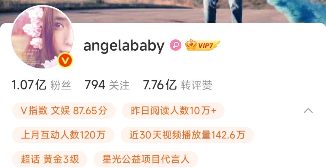 angelababy 鼻姐五月只有两条营业，互动120w, 稳居女明星前排 