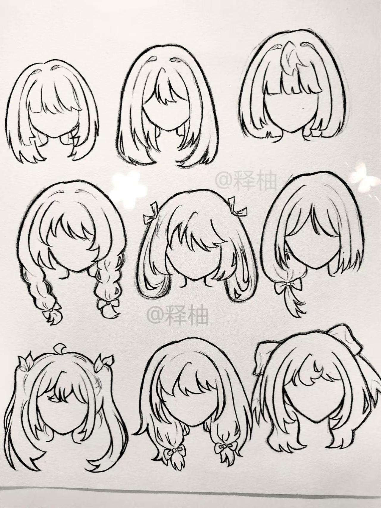头发绘画素材。头发画法