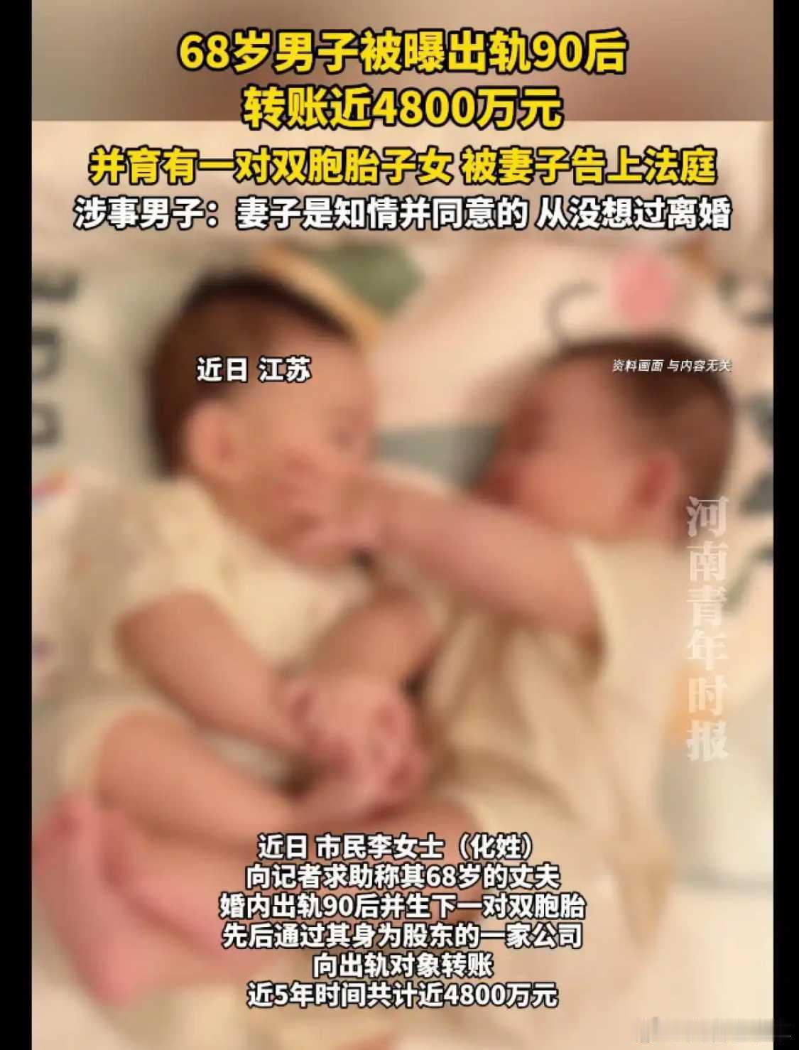 68岁男子出轨小35岁女子并转账4800万 都是想儿子惹的祸其实男人那么有钱，又