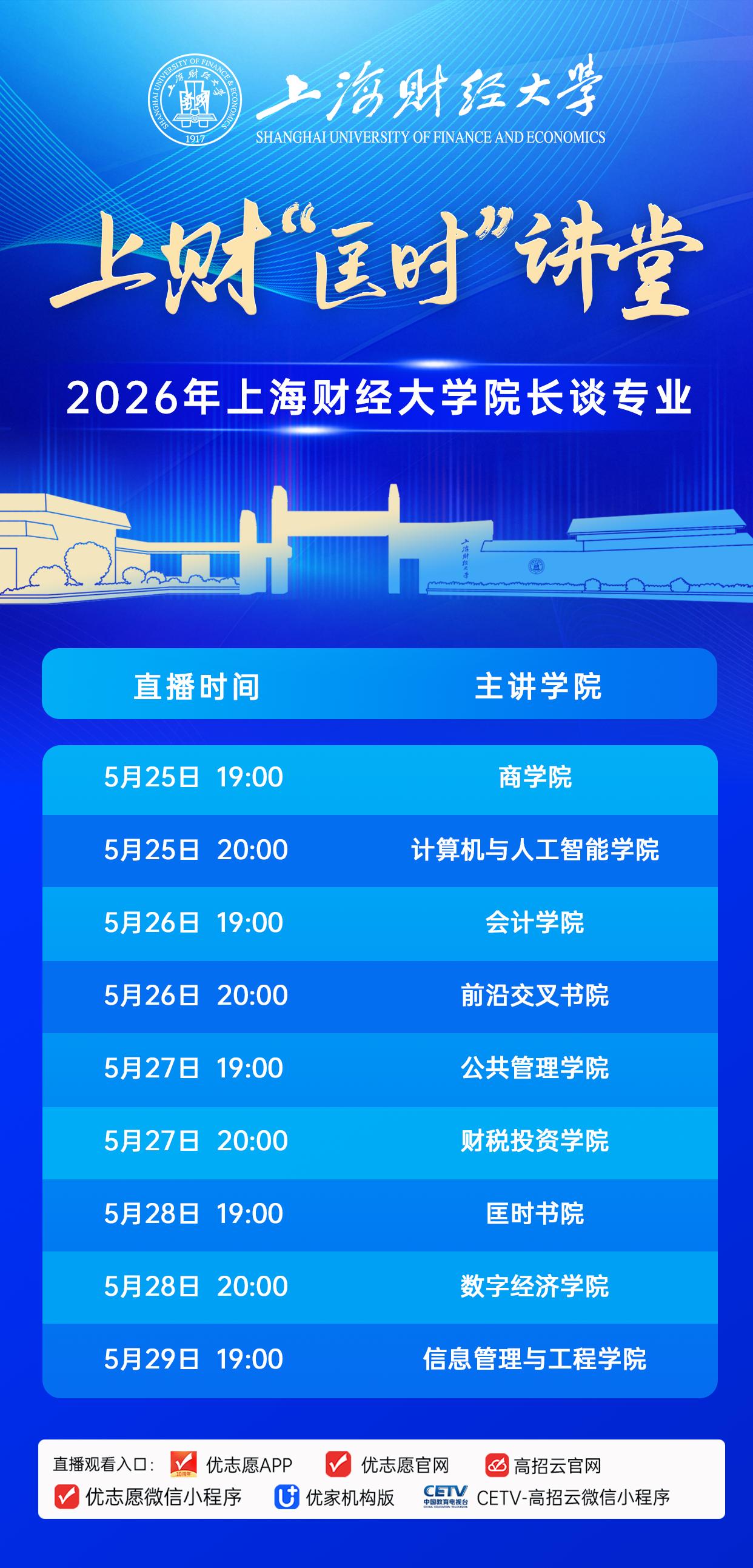 厚德博学，经济匡时。

2026 年，上财“匡时” 讲堂——院长谈专业系列直播重