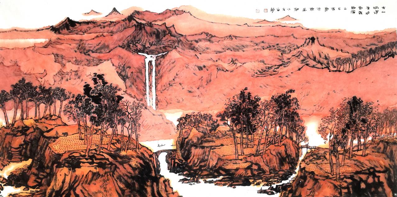 厚润华滋，王家训老师山水新作画家王家训 
​大山鸿运厚，逸韵寄诗深～