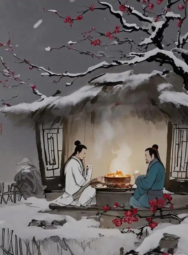 一杯浊酒，饮尽人间悲欢离合。
 
“绿蚁新醅酒，红泥小火炉。
晚来天欲雪，能饮一