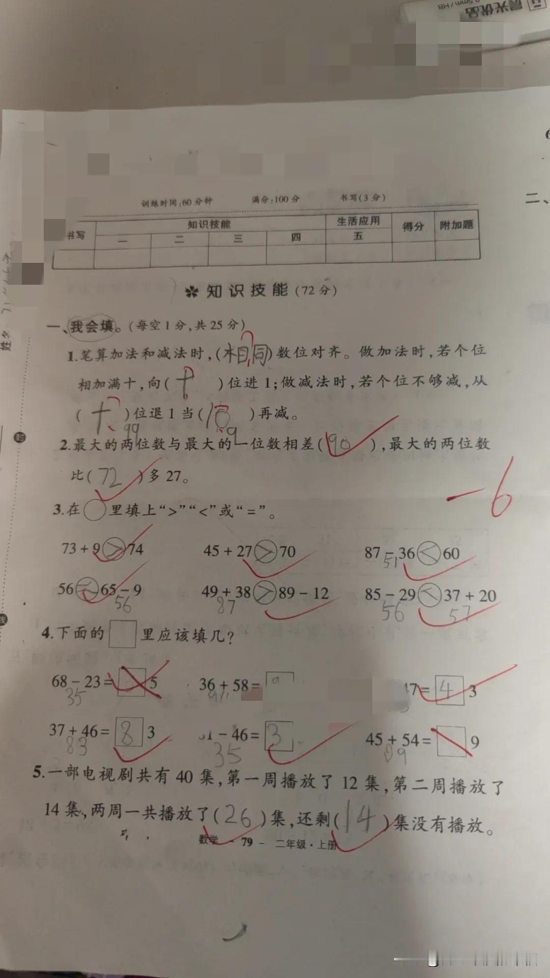 这智商随谁了
我想知道二年级还有逆袭的潜力不
这是第三次正式考试，单元测试
四个