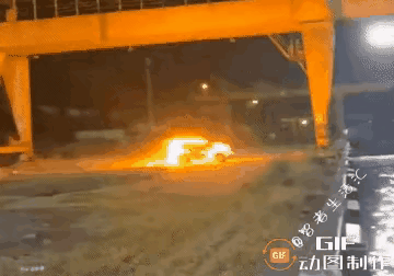 车辆燃起了大火，司机并没有停下车来逃生，而是一脚油门，把车开到了水里，不知道车上