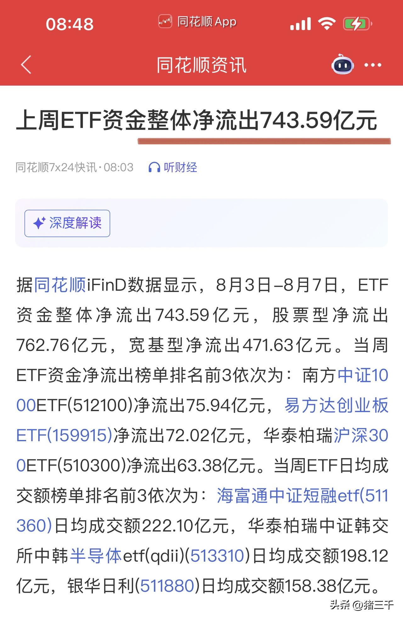 不要上头！Ai科技硬件九成都是超跌反弹！
上周ETF资金整体流出743.59亿元