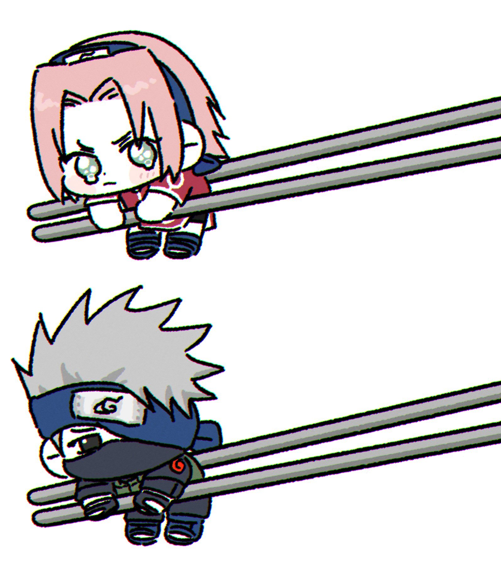 分享X上同人画师 mingsgugu 最新绘制的第七班火影插画！被筷子夹住的四小