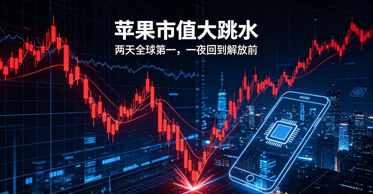 苹果刚当了两天全球第一，一觉醒来又跌回解放前了。

昨晚美股一开盘，苹果就直接来