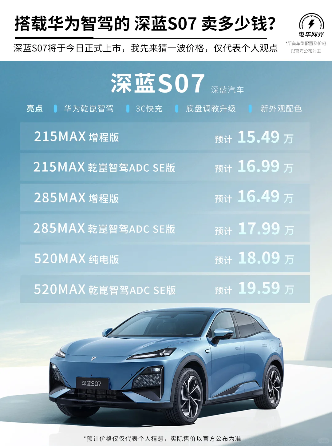 深蓝S07今日17点上市 盲猜一波价格先