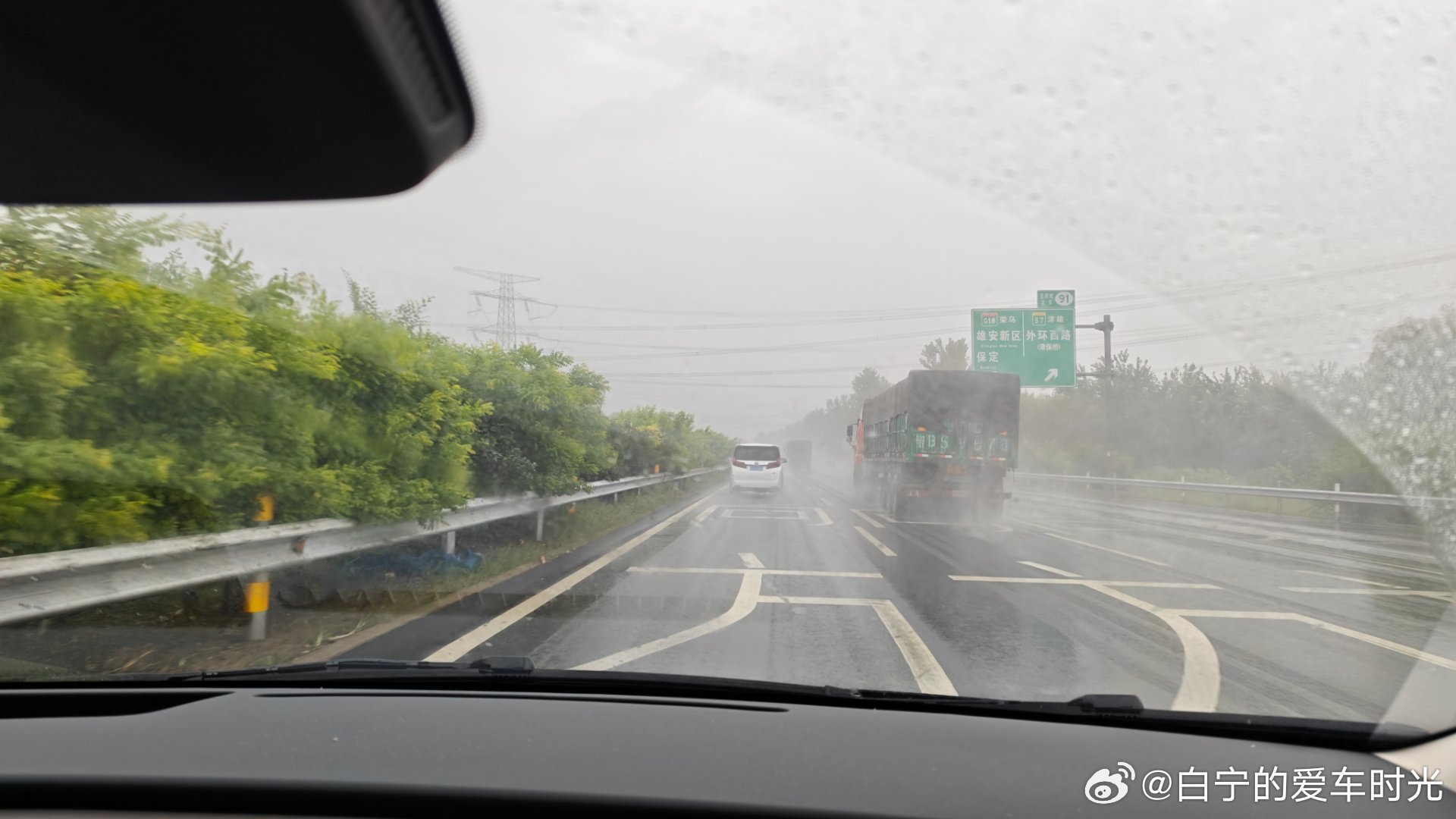 路过天津段遇到大雨，水雾很大，能见度很低。这时候打开后雾灯就可以了。我认为没有必