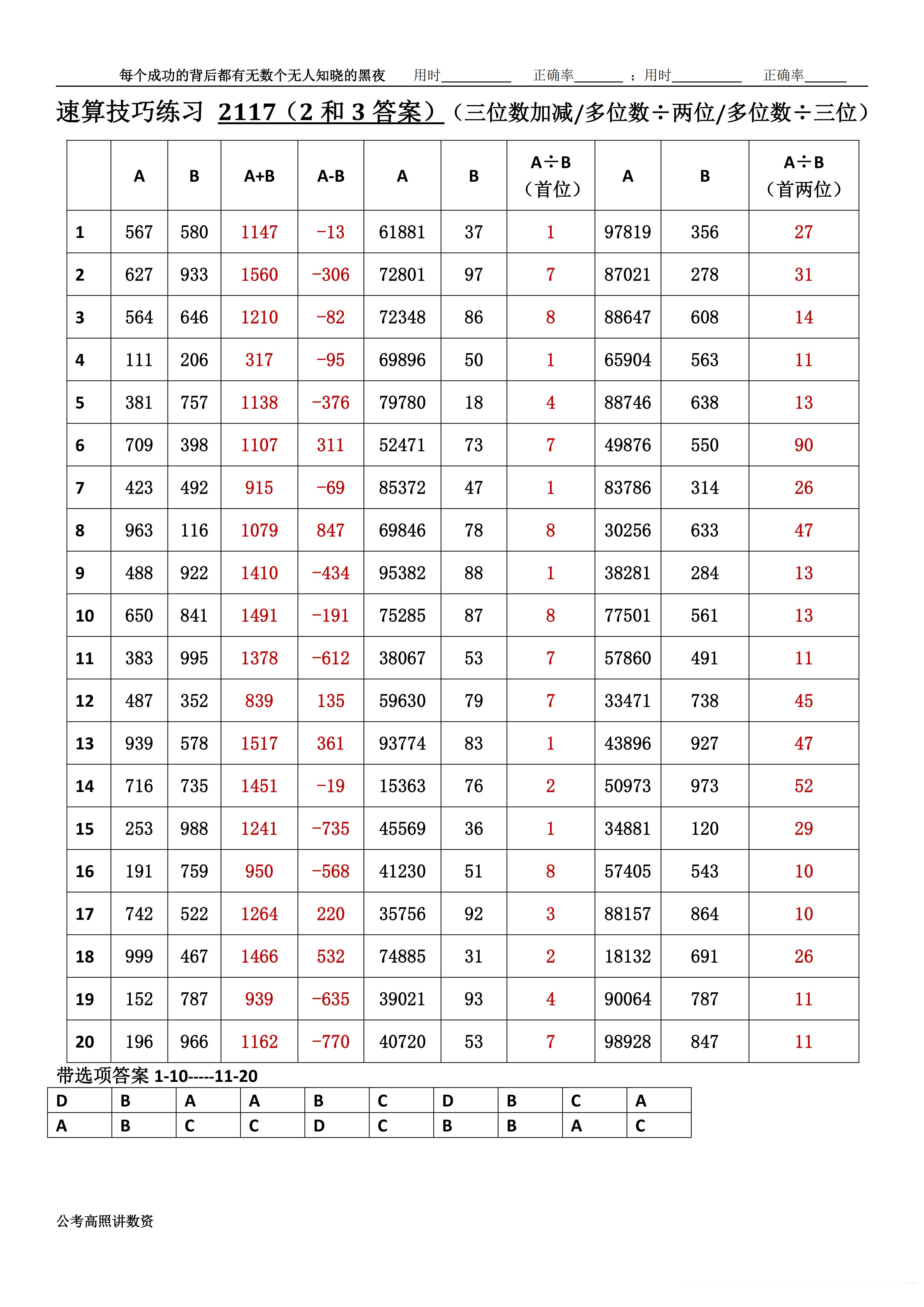 跟着高照练速算决战公考  速算练习2117相信自己，努力学习。速算链接汇总：网页