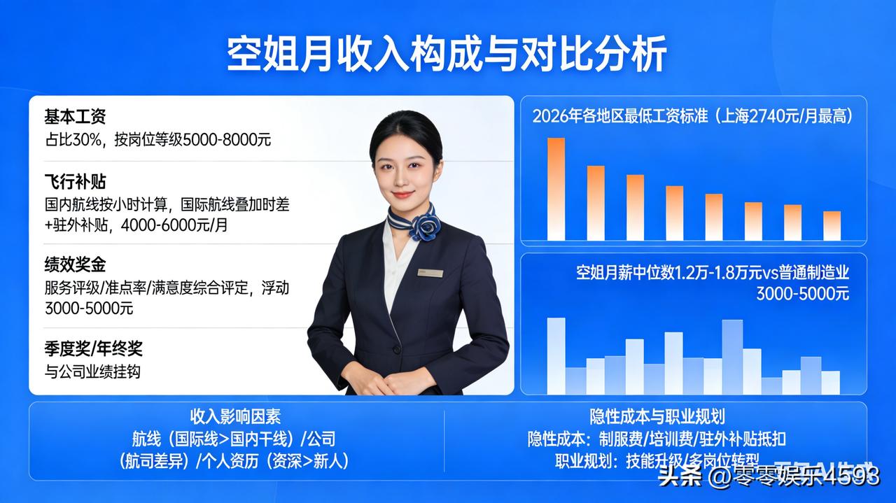 空姐月收入构成有多复杂？一位资深空姐透露的收入清单显示，其每月收入由四部分组成：