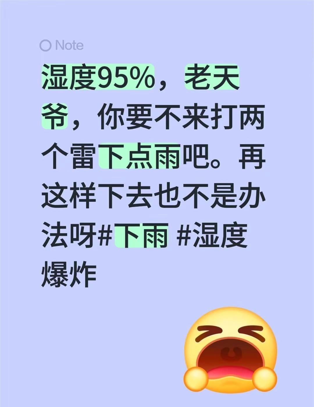 湿度95%，老天爷，你要不来打两个雷下点雨吧。再这样下去也不是办法呀下雨 湿度 