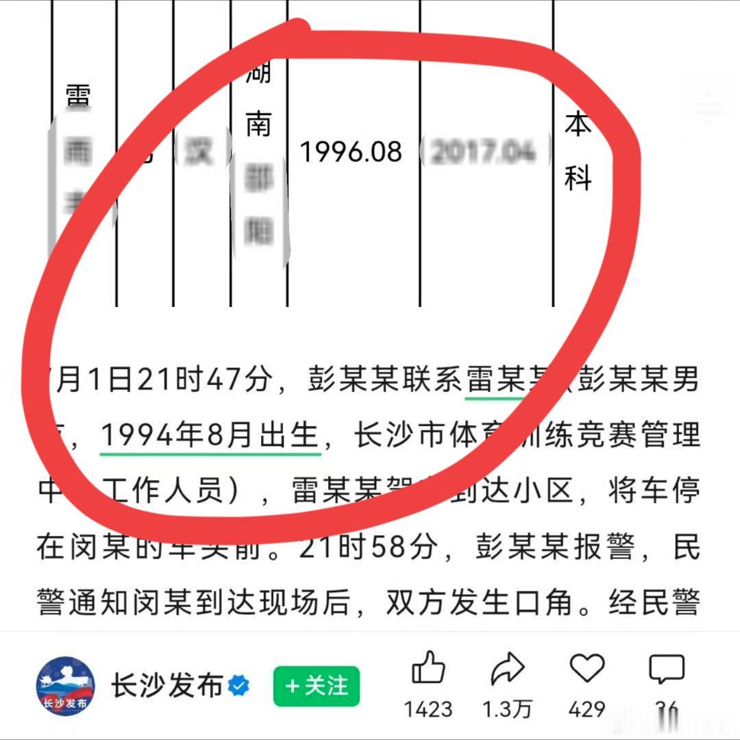 长沙占车位的彭某某，她的男朋友雷某到底有多大？惊现年龄疑云，长沙发布里面显示他生