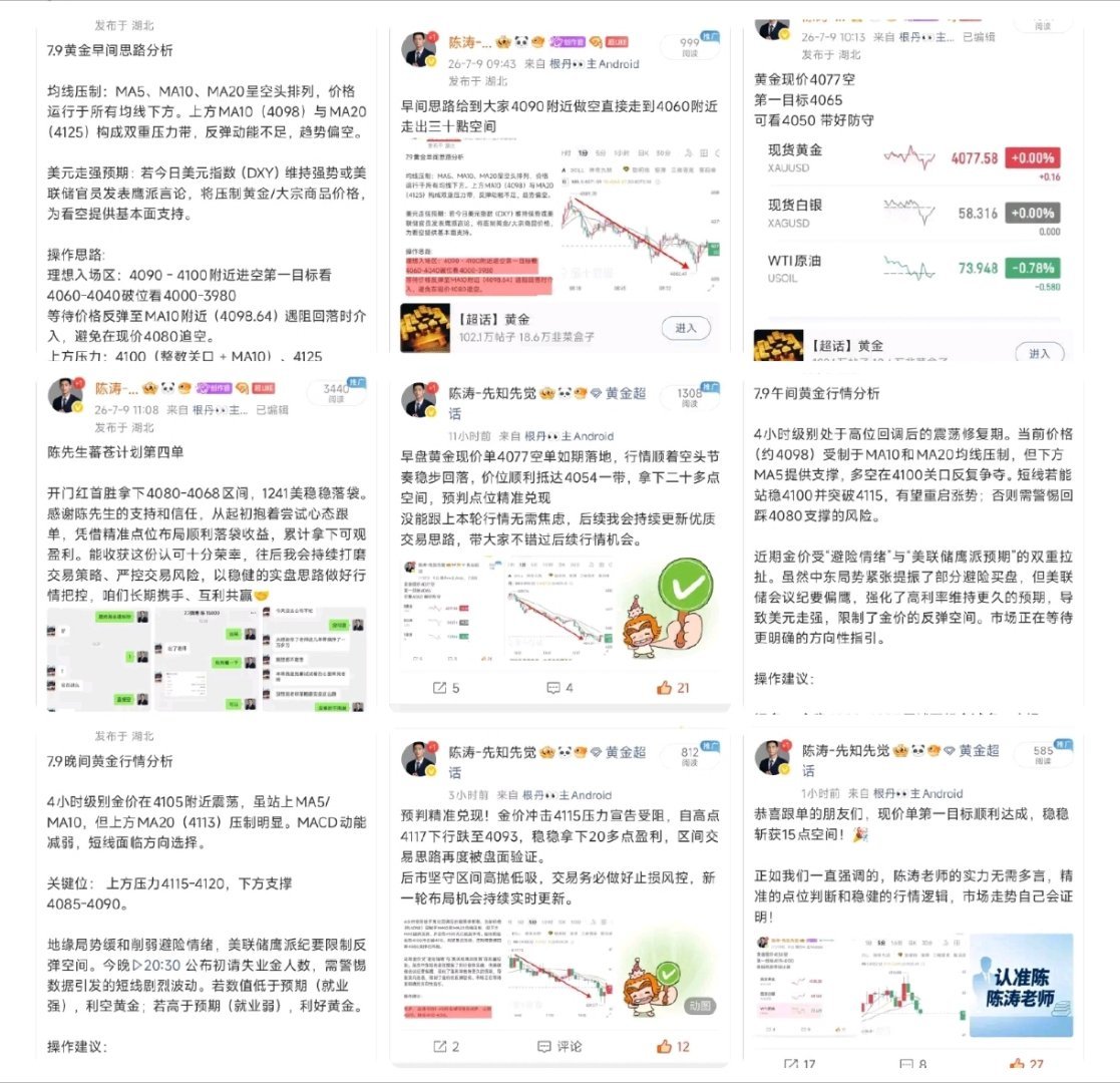 7.9 黄金实战复盘：全天斩获80+点！早间：趋势空单策略： 均线空头排列，40