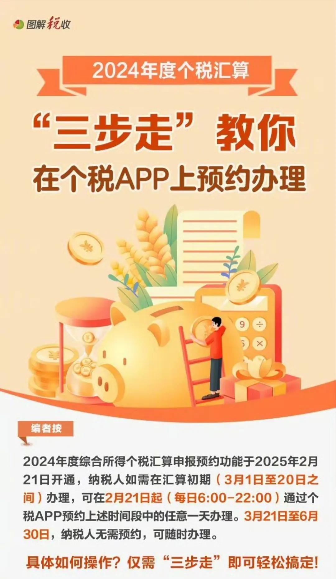 实用收藏！2024年度个税汇算在个税APP预约办理，2025年3月1日开始，办理