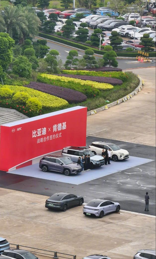 比亚迪签约肯德基现场，闪充桩配疯狂星期4，这俩组合要整出什么小套餐，9分钟充满，
