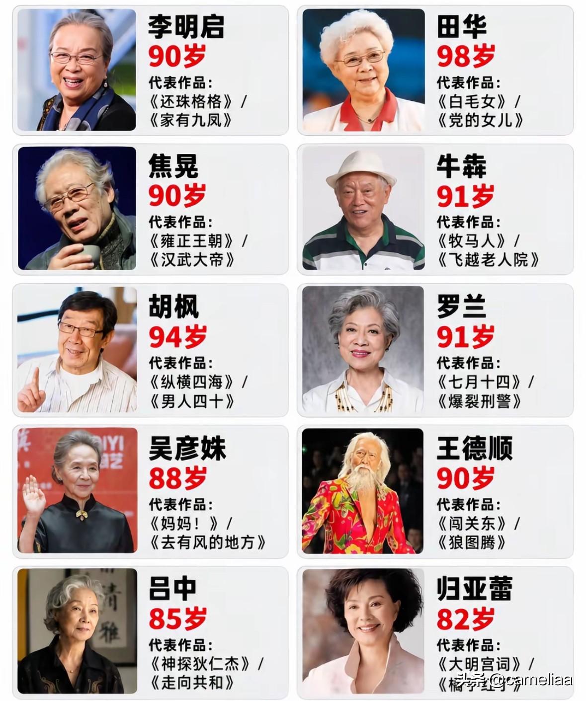 十位国宝级高龄老艺术家

现在演艺圈新人一波接着一波，
好多人追着流量明星跑，