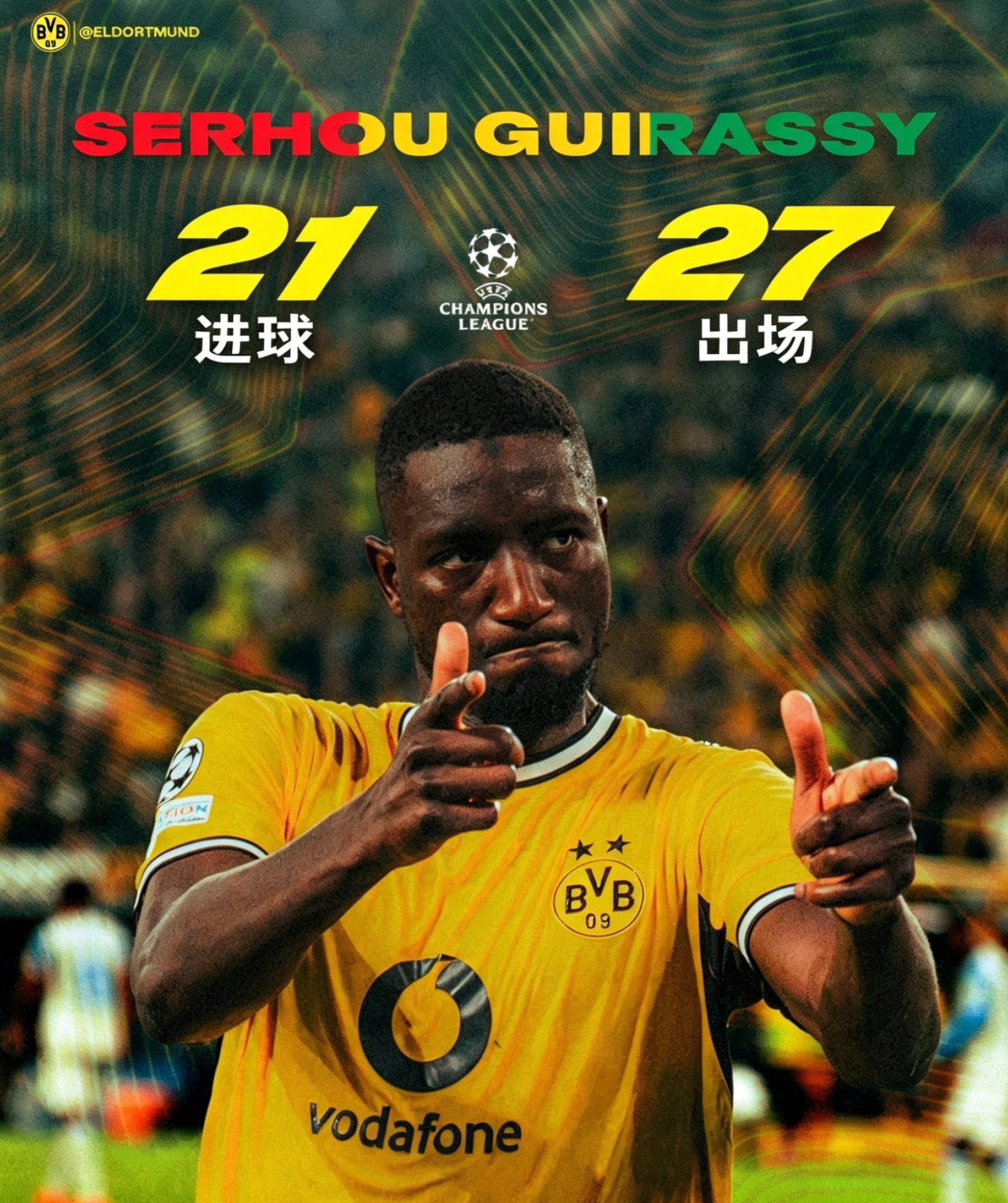 ⚔️尽显射手本色！💛🖤吉拉西在27场欧冠比赛中，打入21球！hejabvb黄