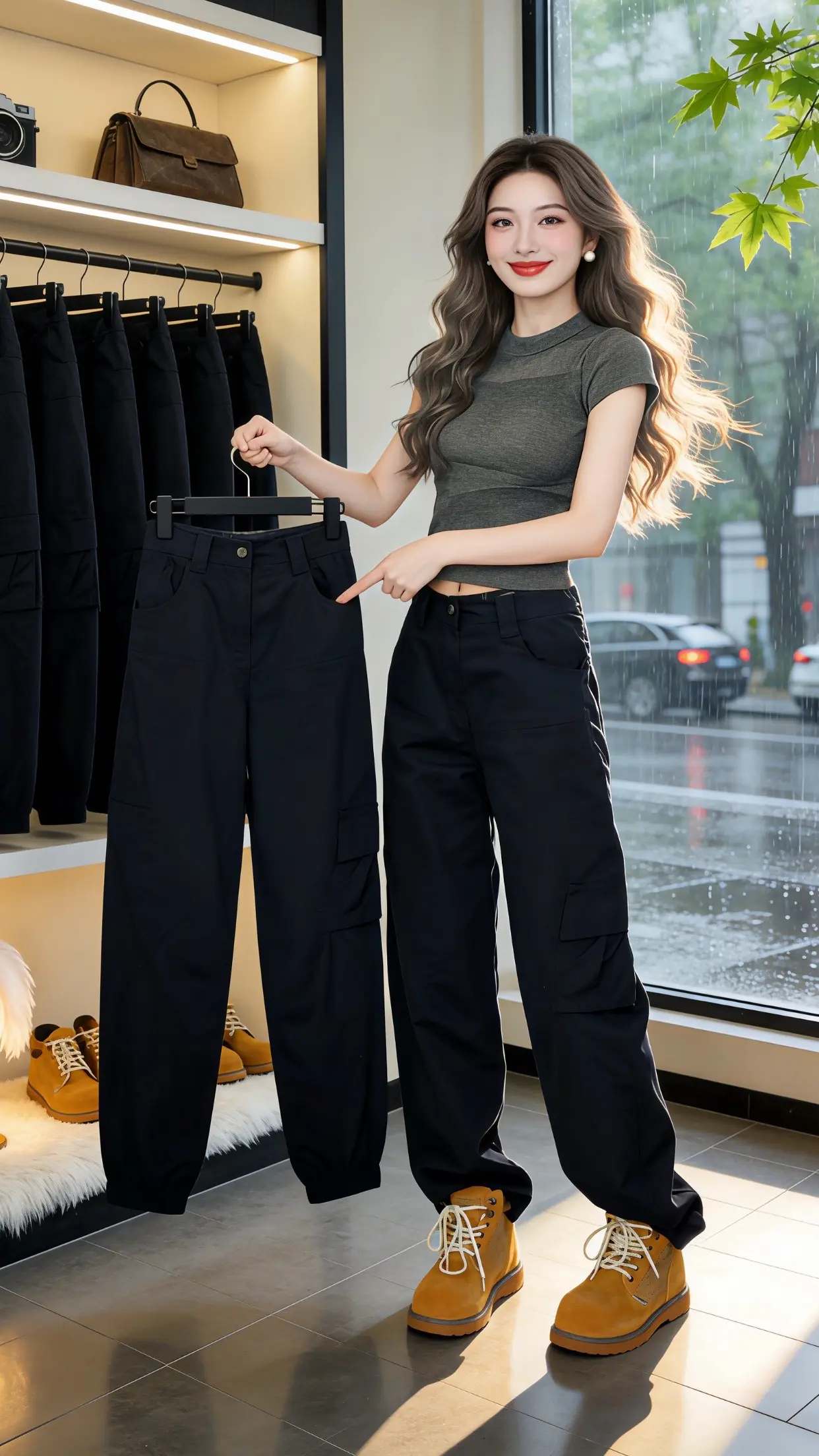 怎么将牛仔裤穿出高级感 高颜值炸街女工装裤 显瘦显高显腿长裤子 修饰腿...