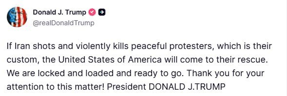 伊朗局势【特朗普对伊朗政府发出威胁】唐纳德·J·川普如果伊朗枪击并暴力杀害和平抗