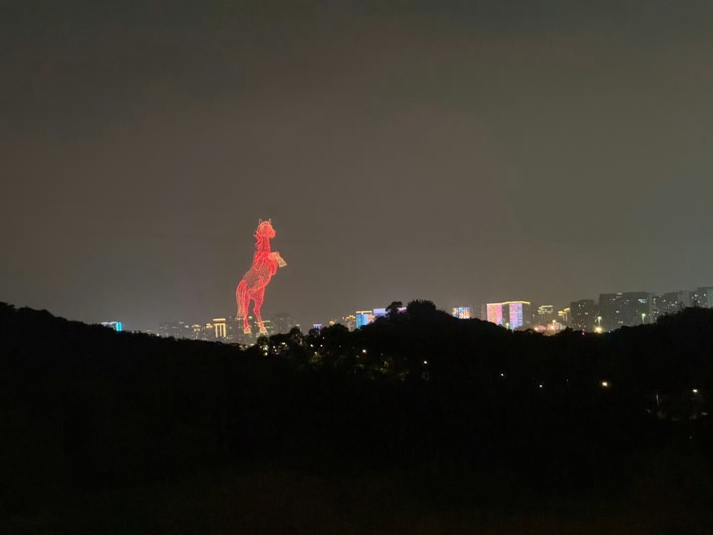 海门回望千峰涌，港口骏马万里腾老舍的句子印在烟花上大湾区的烟火广州、汕头美丽 广