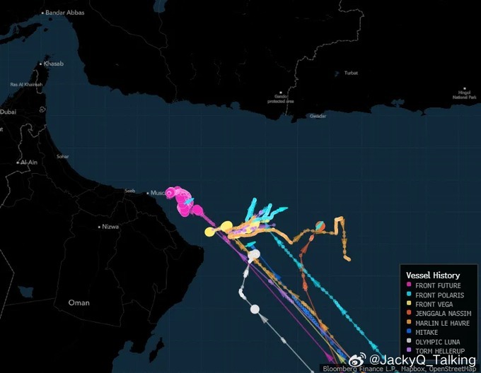霍尔木兹海峡已经事实关闭。日本、希腊的油轮返航，至少有八艘超级油轮已经停下等待战